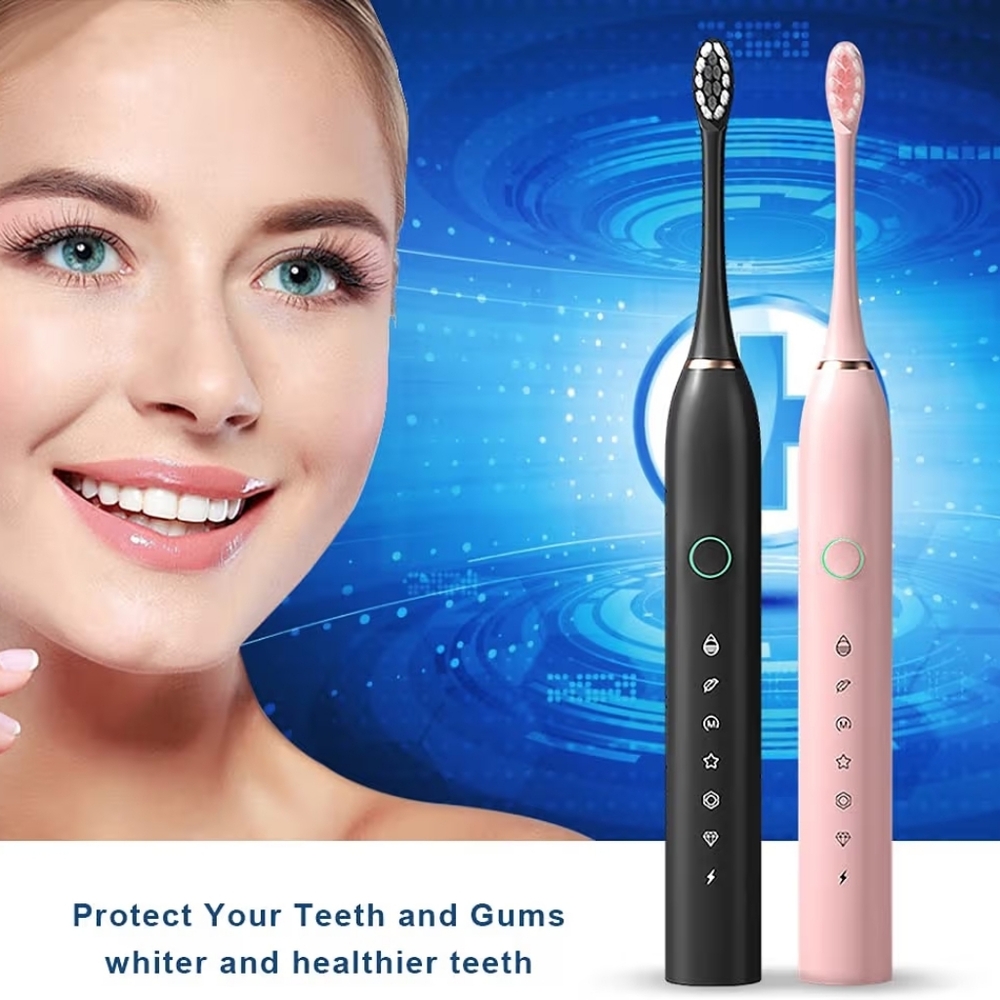 (1) X-2 Sonic Electric Toothbrush Black Rechargeable 4 Brush Heads New - Picture 7 of 11